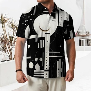 Button-Up Stand Collar Mens Standard-Fit Custom Logo Breathable ODM Printed Beach Short-Sleeved Casual Vacation <b>Bowling</b> Shirts - Product Image 3