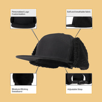 Casquette de baseball vintage noire d'hiver, chapeau de trappeur avec cache-oreilles en polaire pliables, motif léopard/à pois, pour le ski, la randonnée et la protection contre le froid