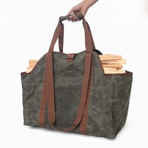 Échantillon gratuit Porte-bûches pour cheminée Sac de transport pour bois Toile cirée 16 oz Longue poignée robuste/Sangle de sécurité - Product Image 1