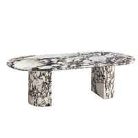 Offre Spéciale blanc marbre pourpre veine de luxe italien Pierre intérieur cuisine table ovale forme top Calacatta Marbre Alto table à manger
