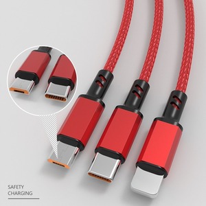3 In 1 Type <b>C</b> <b>Charging</b> Cable With Braided Nylon 66W Fast Charge For Mobile Phone Power Bank 1m Length Red Color - Product Image 3