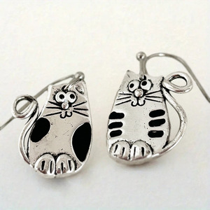 Orecchini pendenti a forma di gatto per donna, gioielli vintage in smalto a forma di animale, alla moda - Product Image 5