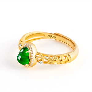 S925 <b>silver</b> <b>ring</b> <b>set</b> with natural A-grade jadeite emerald green conch ice-grade jade, a fashionable and simple <b>ring</b> for women. - Product Image 2