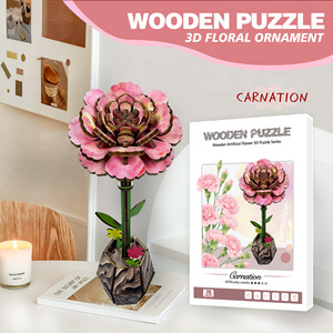 Puzzle 3D en bois « Cross Border Carnation » à assembler, décoration faite à la main, modèle DIY pour adolescents de 7 à 14 ans - Product Image 2