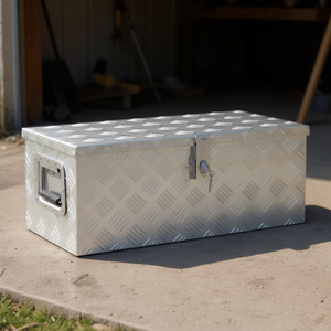 Boîte de rangement en aluminium 27,6x12,2x10,6 pouces, boîte à outils étanche avec fermeture à loquet, rangement d'outils de garage - Product Image 2