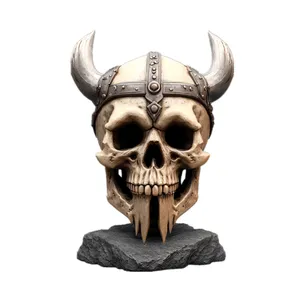 Life Size Halloween Spooky Viking Skull Head Statue Decoration
