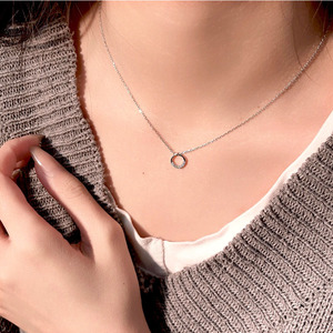 S925 Sterling Silver Round <b>Ring</b> <b>Necklace</b> Geometric Design Daily Wear Fine Chain for Women - Product Image 1