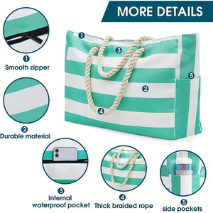 Sac fourre-tout en toile extra large écologique avec impression de logo personnalisé, fermeture éclair, poignée longue, broderie tendance, sac de shopping élégant - Product Image 6