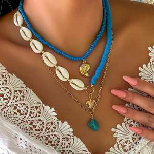 Bohemia Soft Pottery Beads <b>Necklace</b> Fashion Metal Star Sun Pendant <b>Layered</b> Chain <b>Necklace</b> Women Summer Beach Simple Neck Jewelry - Product Image 4