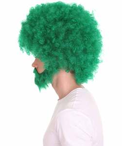 Conjunto de peluca y barba Afro verde pintor de los años 80 Unisex, pelucas de pelo loco para Mardi Gras, Cosplay, fiesta deportiva y accesorio de día espiritual - Product Image 4