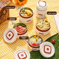 Boîte à lunch isotherme multicouche avec couvercle, compatible micro-ondes, grande capacité, boîte bento en acier inoxydable 304