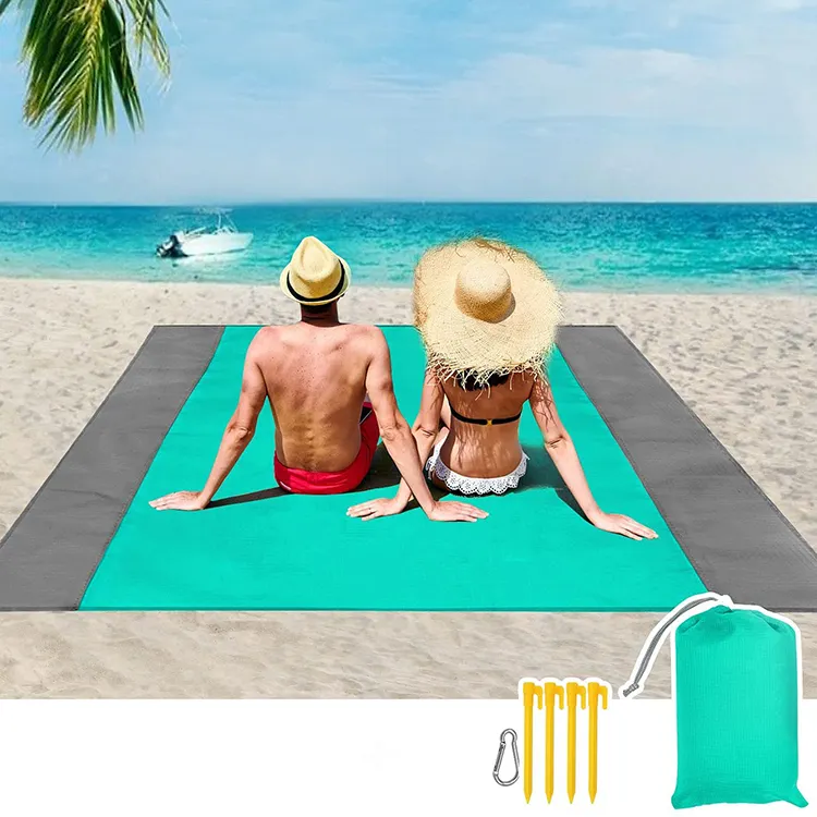 Outdoor Portable Mini Lightweight Waterproof Sand Free Beach Mat Folding Sand Proof Beach Blanket With Pocket LOGO