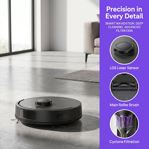 Aspirateur robot à forte aspiration 8000Pa, faible bruit 60dB, robot de nettoyage de sols haute efficacité pour sols durs et poils d'animaux - Product Image 6