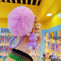 Porte-clés en peluche en forme d'ours pompon d'anime, dessin animé, durable, coloré, électroplaqué, forme 3D, sérigraphie, pendentif de mode