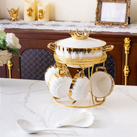 Service de table en porcelaine de luxe, bord doré, vert, rose, blanc, noir, vaisselle en céramique de luxe, ensemble de pot et de bol à soupe