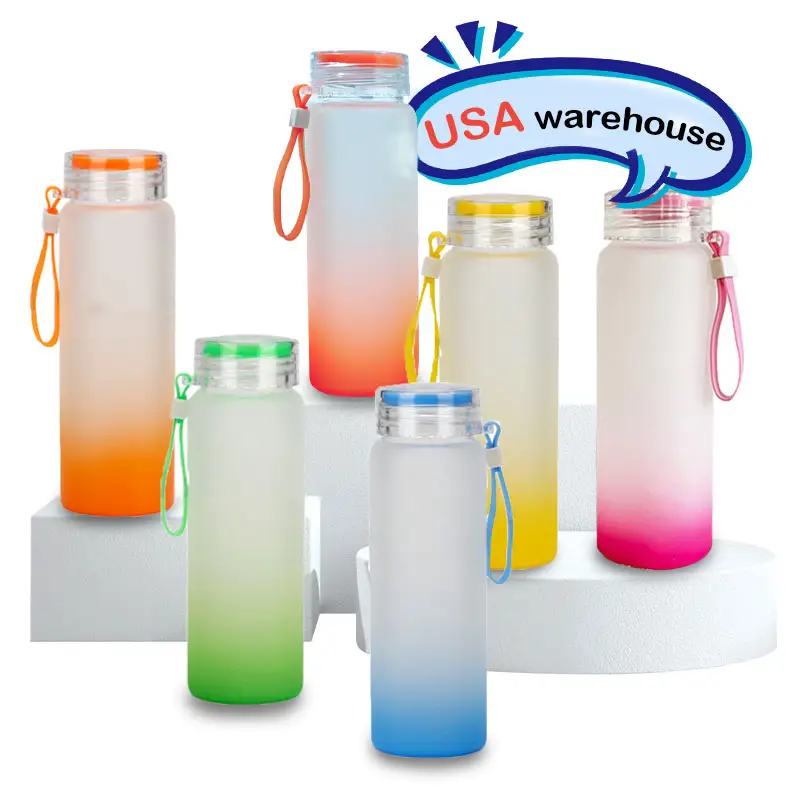 USA WAREHOUSE stocked 17oz 500ml Frosted Sublimation Ombre Gradient color Matte Glass Tumbler Sub Glass Water Bottle