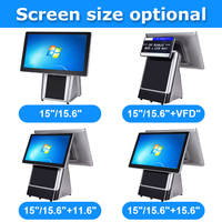 Mesin Kasir Layar Ganda 15/15.6 Inci Sistem Terminal Pos All-in-One Windows/Android untuk Retail dengan Printer Thermal