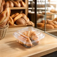 Boîte à croissants transparente en PET avec couvercle à charnière, pour 2 croissants, conteneur carré jetable pour pâtisseries, qualité alimentaire, vente en gros, personnalisable, OEM, pour sushi et nouilles