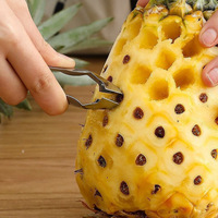 Multifunctionele roestvrijstalen suikerriet-ananas-spatel/snijder, handmatige metalen fruit- en groenteschiller met houten handvat