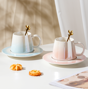 Tasse à café en céramique de luxe européenne 220 ml, mug à cappuccino en céramique, ensemble de tasses personnalisables avec cuillère dorée - Product Image 2