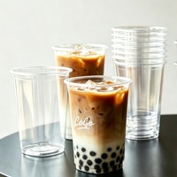 Gobelets en plastique PET jetables carrés de 93 mm, 12/14/16/20/24 oz, gobelets épais transparents pour café glacé et thé Boba avec couvercles