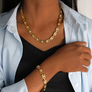 جودة عالية أزياء مطلية بالذهب التيتانيوم الفولاذ المقاوم للصدأ سلسلة متعددة الكروم الماس قلادة سوار مجموعة قلادة النساء فتاة - Product Image 3