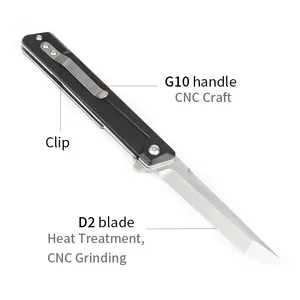 มีดพับพกพาสำหรับเอาตัวรอดกลางแจ้ง G10 พร้อมใบมีดเหล็ก D2 ปลายแหลม ขอบมุมเอียง สำหรับการตั้งแ<span class=keywords><strong>คม</strong></span>ป์ ขายส่ง - Product Image 4