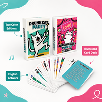 Jeu de cartes personnalisé en PVC écologique pour fêtes, édition chat ivre rouge et bleu, jeu de cartes illustré, illustrations personnalisées, adapté aux familles