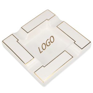 Logo personalizzato di lusso rettangolo posacenere in piedi porcellana <span class=keywords><strong>piatto</strong></span> di sigari bianco e nero in ceramica per esterno scatola di fumo di imballaggio - Product Image 2