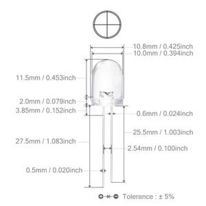 FUSUPI 50 pièces 10mm vert LED <span class=keywords><strong>Diode</strong></span> lumières éclairage lumineux ampoule lampes clair rond Transparent DC <span class=keywords><strong>3V</strong></span> 20mA Transistors - Product Image 3