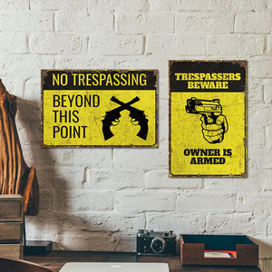 Set di cartelli in metallo con avvertenze, decorazioni da parete retrò con scritta 'No Trespassing' per la sicurezza di casa, garage e proprietà - Product Image 1