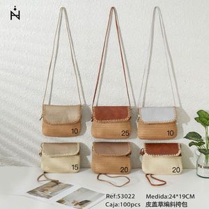 Borsa a Tracolla in Paglia Rivestita in Pelle BOLSOS 24x19cm, Accessorio Moda Donna - Product Image 1