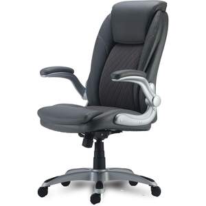 Silla Elevadora Alera LEITHEN de Cuero Sintético con Respaldo Medio, Soporta hasta 125 kg, Asiento/Respaldo Gris, Base Plateada, Fabricada con Madera Contrachapada, Espuma y Material PU - Product Image 4