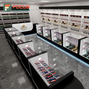 Square Smoke Shop Display Cabinet Wood Glass Showcase Counter LED Lighting Tobacco Display Cabinet - Product Image 4