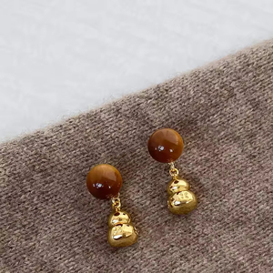 Pendientes de Aro con Cuentas de Dos Tonos, Chapados en Oro de 18K, con Colgante de Bolas de Acero Inoxidable para Mujer - Product Image 3