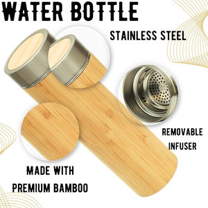 2024 Hot Selling Steel Eco Friendly Bamboo Water Bottle Biodegradable Bamboo Drink <b>Tea</b> <b>Infuser</b> Coffee Water Bottle BPA Free - Product Image 5