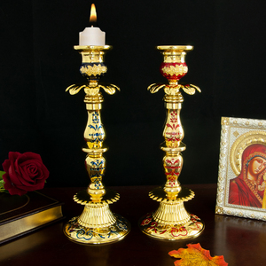 HT Lámpara de Vigilia Ortodoxa, Portavelas Chapado en Oro, Iglesia de Oración de Jesús, Candelabro de Mesa PARA EL Hogar con Taza de Vidrio de Aceite, Ritual Religioso - Product Image 1