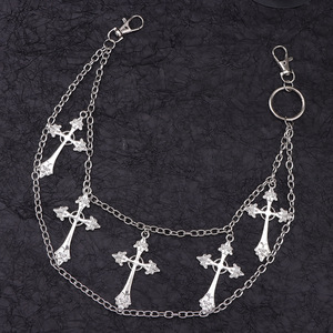 <b>Cross</b> Pendant Double Layer Metal Ring Pants <b>Chain</b> Unisex Waist <b>Chain</b> Tibetan Silver White K Daily Wear - Product Image 6