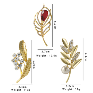 패션 식물 잎 브로치 크리스탈 금속 합금 보석 골드 도금 액세서리 도매 할인 - Product Image 2