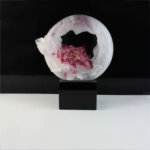 Fengming Custom 4.75 kg Liuli Glass White + Red Peony Flower Decoration Crafts For Home Decoration Or Office