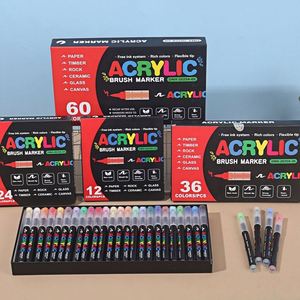 ชุดปากกามาร์คเกอร์อะคริลิค/น้ำแบบหัวคู่ 120/168 สี รุ่นใหม่ ปลายตรง ขนาด 1-2 มม./6-7 มม. สำหรับนักเรียนวาดภาพศิลปะ - Product Image 1