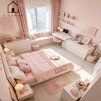 Armoire XINGRUO au design européen, blanche et rose, avec poignées dorées, miroir LED intégré, quatre portes, rangement pour chambre à coucher, au sol/plafond