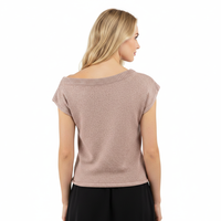 Geringe Mindestbestellmenge Maßgefertigtes Damen-Stricktop mit Bootsausschnitt und Kurzarm Großhandel
