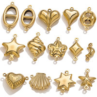 Pendentifs en forme de cœur et d'étoile en acier inoxydable avec deux trous de connexion, plaqué or 18K PVD, pour la fabrication de bijoux, accessoires, colliers
