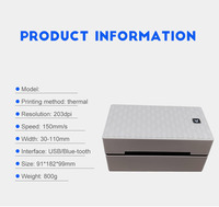 Impresora de Etiquetas Térmicas de 4x6 Pulgadas, Impresora de Etiquetas de Envío, 40-100 mm, USB, Bluetooth, iOS, Windows, Teléfono, Impresora Logística