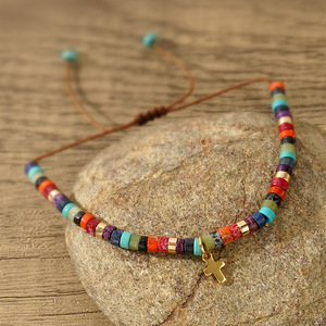 Pulsera de Cuentas de Piedra Estilo <span class=keywords><strong>Emperador</strong></span> para Hombre y Mujer, Diseño Bohemio Vintage con Cruz Bañada en Cobre, Joyería de Moda - Product Image 4