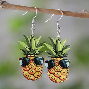 Pendientes de madera fruta sandía limón piña cereza colgante pendientes de doble cara para mujer Uionen 1098 - Product Image 3