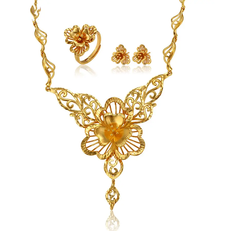 65951 xuping Vintage exquisite luxury high quality 24K gold-plated butterfly flower wedding jewelry set