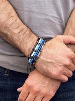Bracelet à cravate ajustable en perles d'onyx et d'hématite pour homme