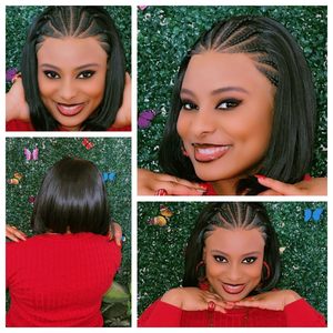 Синтетический парик WIGER 13x4 Straight Bob, без клея, с плетеным кружевным фронтом, 12 дюймов, короткие косички для чернокожих женщин - Product Image 5